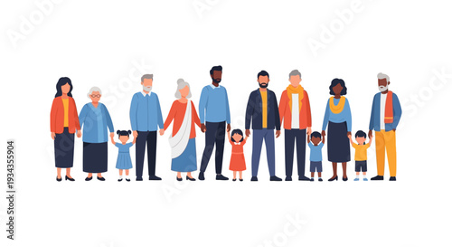 Diverse Community of People from Different Generations and Ethnicities Holding Hands, Representing Unity, Inclusion, and Support