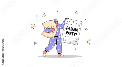 Pajama Party Invitation Card with Stars and Moon