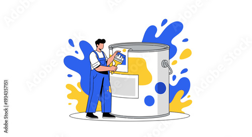 Painter Decorator with Paint Can and Brush, Home Renovation Concept