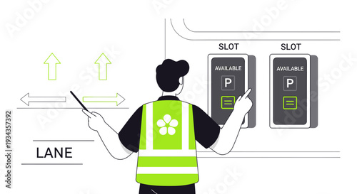 Parking Attendant Shows Available Parking Slots with Digital Display
