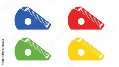 Four colorful tape dispensers arranged in a square formation