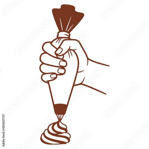 Decorating with piping bag in hand vector illustration of pastry creation and culinary decoration process for bakers and dessert makers