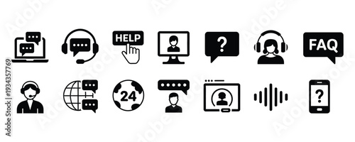 Customer support icons set in modern minimalistic style