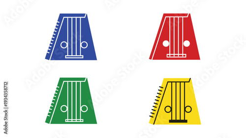 Four colorful musical instrument tuning pegs with different color schemes