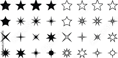 star icons and sparkles symbols for rating and decoration