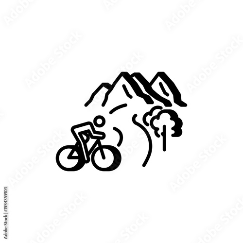 Cyclist riding on mountain trail icon
