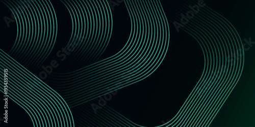 Modern green background with glowing diagonal geometric stripes. Minimalist graphic design with overlapping shiny square lines. Futuristic technology concept. VOL. 3