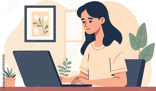 donna  o uomo seduta computer mentre studia o lavora da casa vettoriale