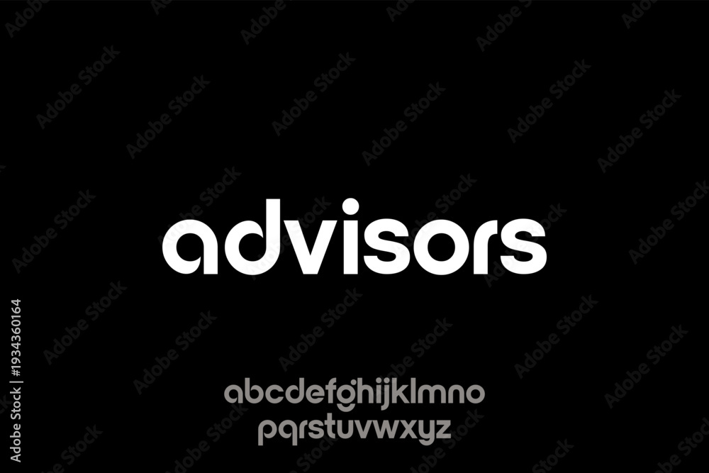 Fototapeta premium Advisors text in white on a black background with lowercase alphabet.
