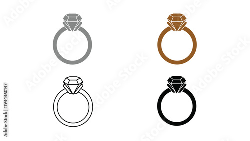 Four distinct ring designs showcasing variations in metal and gemstone settings