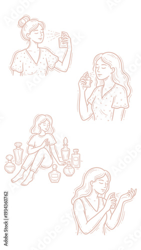 Hand Drawn Perfume Testing And Fragrance Lifestyle Line Art Set