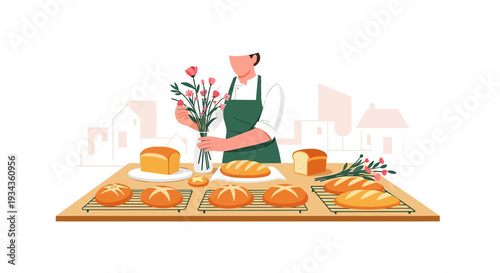 Baker Decorating Bread with Flowers