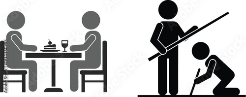 Social Class Inequality Concept Illustration with Fine Dining Couple and Working Laborers Silhouette Representing Wealth Gap and Economic Disparity