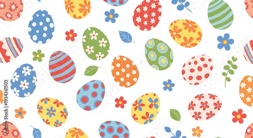 Vibrant easter eggs and flowers pattern for spring celebrations