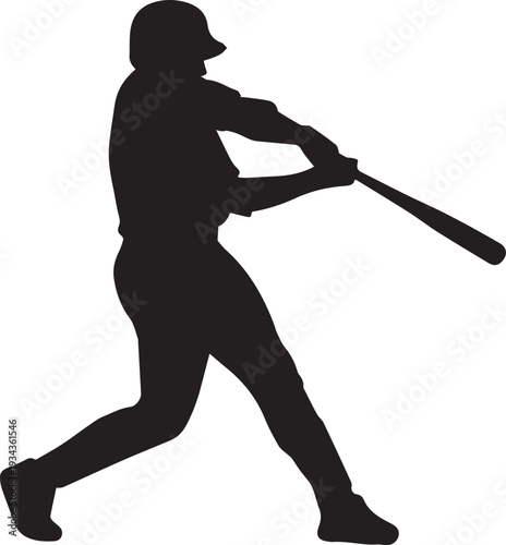 A baseball player swings a bat in a running motion