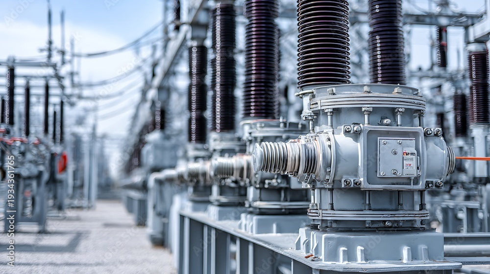 Fototapeta premium Electrical Substation with Transformers and Equipment.