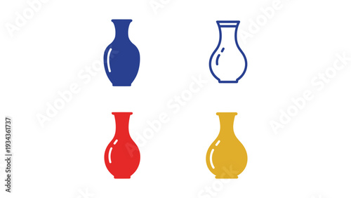 Four stylized vases displayed in contrasting colors arranged in a two-by-two grid