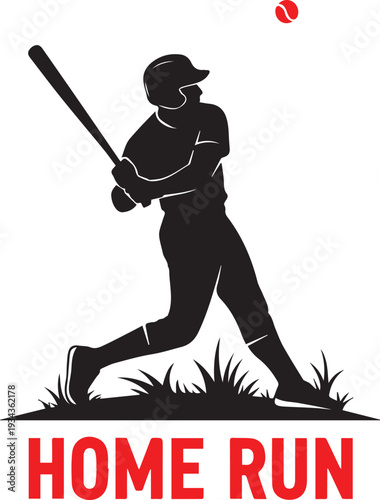 A black silhouette of a baseball player hitting a home run