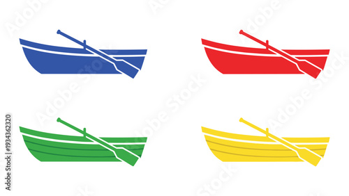 Four colorful boats with distinct designs and vibrant hues