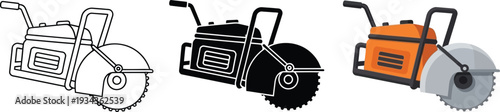 Foto Set of concrete saw icons including line art silhouette and color vector illustr