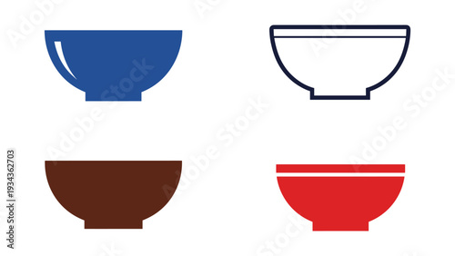 Four distinct bowls displayed in a two-by-two grid arrangement with varying colors and shapes