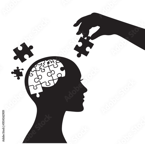 Human head silhouette profile with gears and brain symbol representing a creative mind intelligence concept and business thinking vector illustration