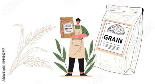 Baker Holding Organic Grain Bag, Wheat Stalks, Fresh Produce Concept