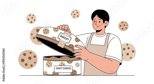 Baker Opening Cookie Tin, Homemade Treats, Bakery Business Concept
