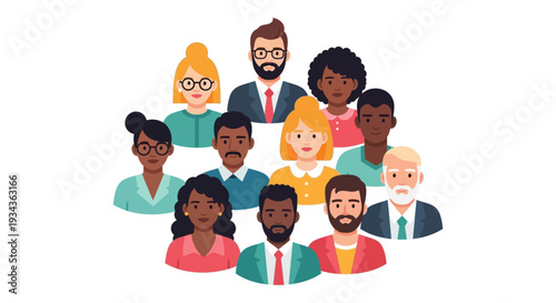 Diverse Group of Professional Avatars: Multicultural Team and Community Illustration