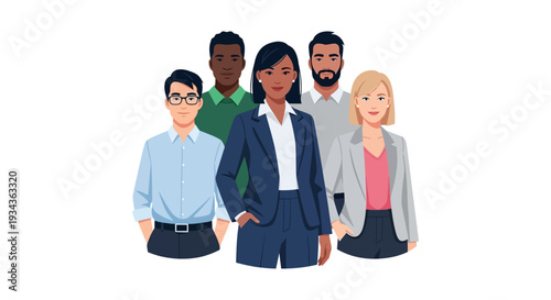 Diverse Business Team Standing Together - Professional Multi-Ethnic Group Illustration for Modern Workplace