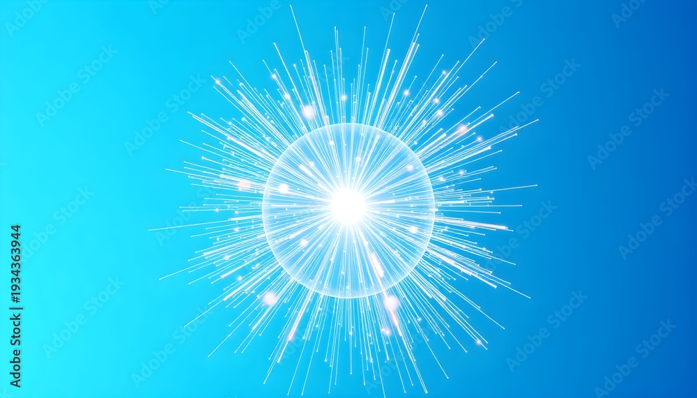 Fototapeta premium A white abstract starburst radiates from the center on a gradient blue background viewed directly