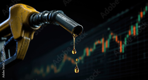 energy shortage crisis picture of gasoline petroleum fuel nozzle with blurred background of oil price graph of the energy business market.