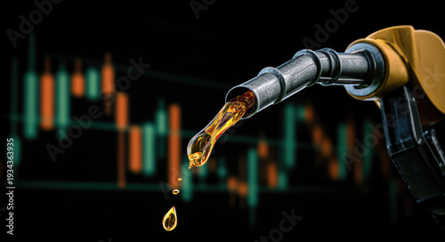 energy shortage crisis picture of gasoline petroleum fuel nozzle with blurred background of oil price graph of the energy business market.
