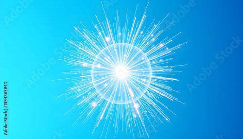 A white abstract starburst radiates from the center on a gradient blue background viewed directly