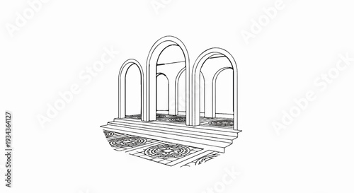 Ornate arched walkway with decorative patterned flooring