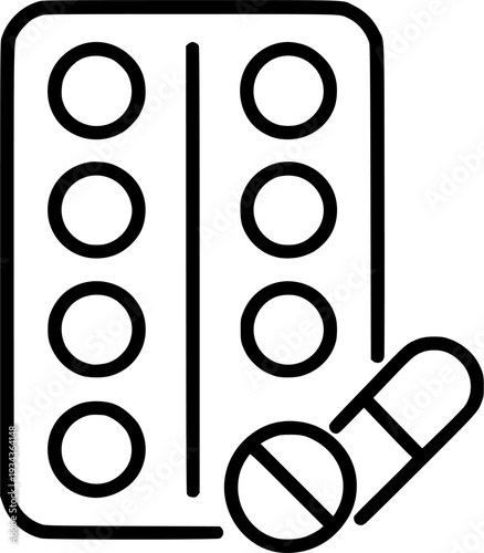 Medicine Blister Pack with Prohibited Pill Symbol Line Icon Vector Illustration