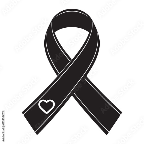 Isolated black awareness ribbon vector symbol on a white background for health charity support and disease hope sign