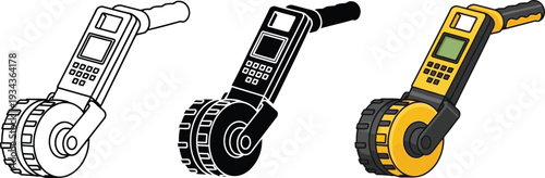 Set of measuring wheel icons in outline silhouette and color vector styles for construction and surveying applications