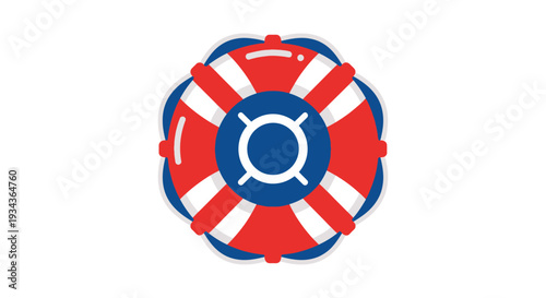 Vibrant lifebuoy with magnifying glass symbol on white background