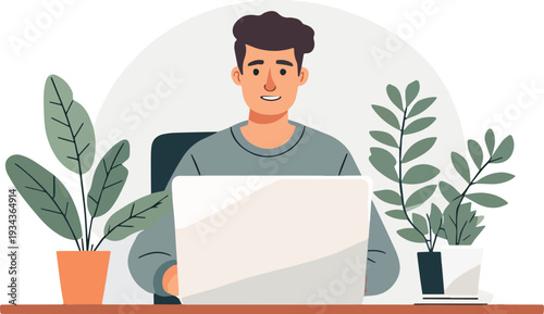 donna  o uomo seduta computer mentre studia o lavora da casa vettoriale