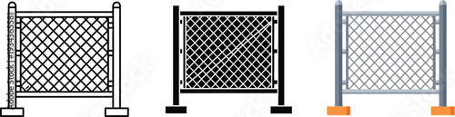 Collection of temporary construction site fence icons representing security and barriers in vector illustration style isolated on white background