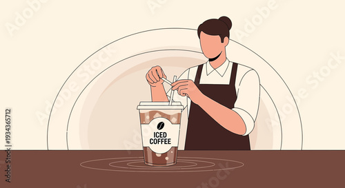 Barista Preparing Iced Coffee Drink in a Takeaway Cup