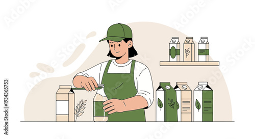 Barista Preparing Plant-Based Milk Drinks in a Cafe