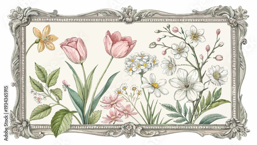 Vintage floral arrangement in ornate frame for home decor inspiration