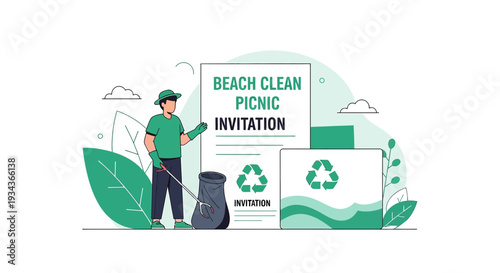 Beach Clean Picnic Invitation Design - Eco Friendly Event Graphic