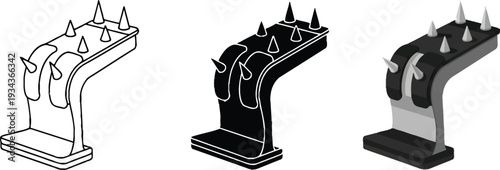 Industrial spiked boot scraper presented in outline solid and shaded styles ideal for heavy-duty footwear cleaning