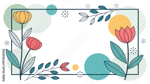 Elegant floral frame with colorful flowers and leaves