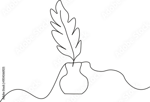 Minimal one line drawing of feather and ink bottle in elegant vintage style