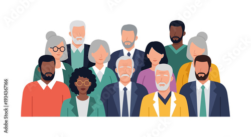 Diverse Group of Multi-Generational and Multicultural People Standing Together - Inclusive Community Illustration