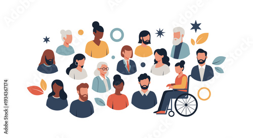 Diverse Group of People Heads Illustration - Global Community, Inclusivity, and Teamwork Concept